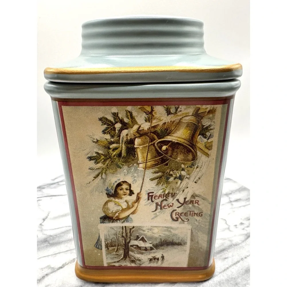 Christmas Cookie Jar Canister Vintage Style Christmas Greetings Sakura